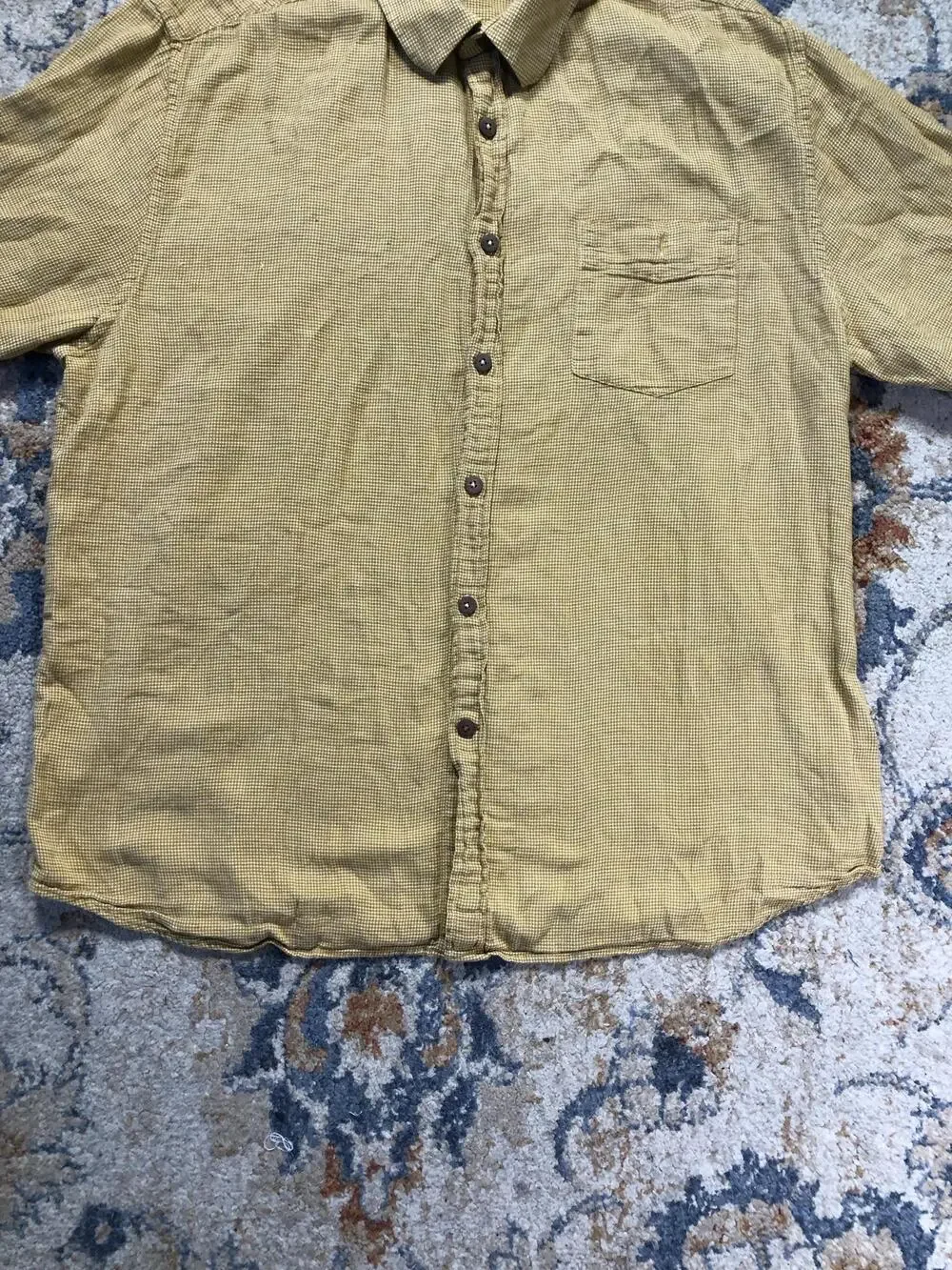 32 Bar Blues Shirt Mens XL Yellow Check Short Sleeve Button Up Casual Cotton